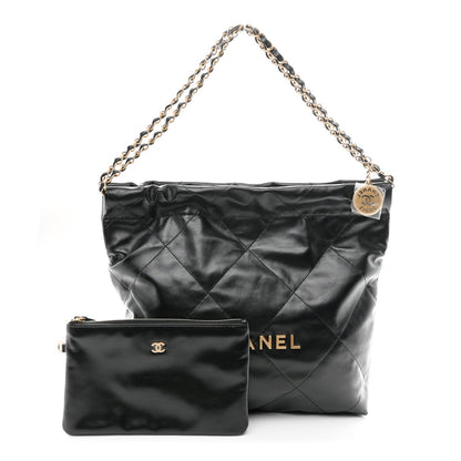 Shiny Calfskin Quilted Small Chanel 22 Black
