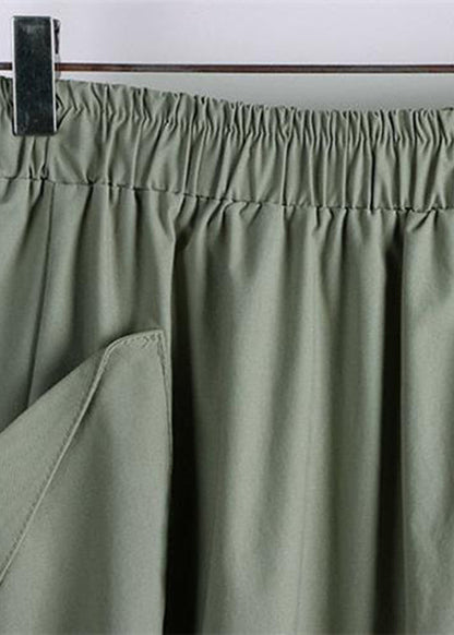 Light Green Elastic Waist Faux Leathe A Line Skirts Summer