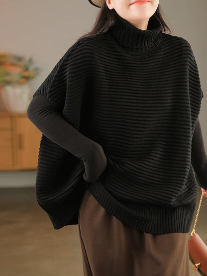 Women Turtleneck Half Sleeve Loose Pullover Sweater