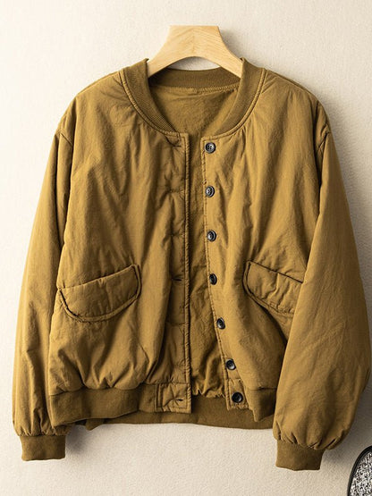 Long Sleeve Solid Round Neck 100% Natural Fabric Button Down Coat