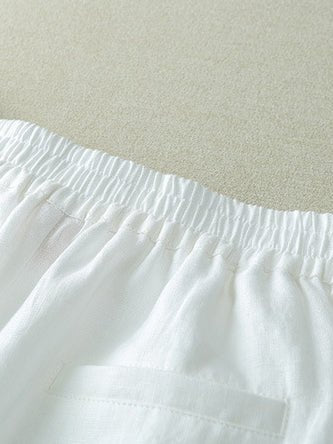 Loose Linen High Waist Solid Bowknot Wide Leg Pants