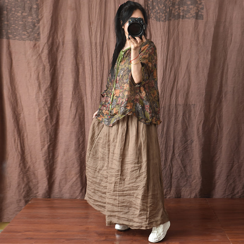 Plus Size Loose Linen Rough Hem Solid Skirt