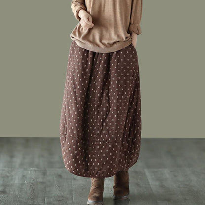 Autumn Winter Retro Cotton Linen Quilted Skirt