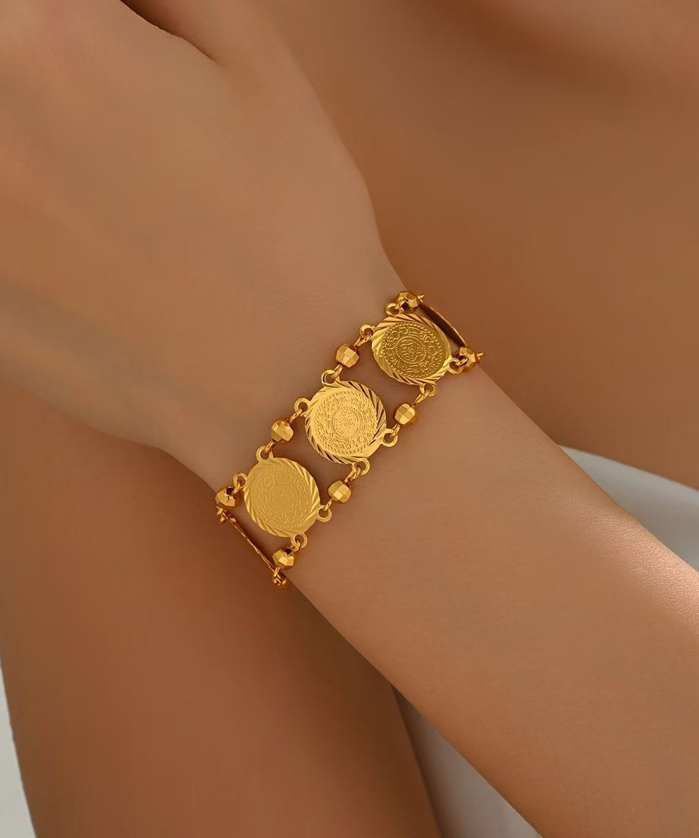 Fine Gold Sterling Silver Overgild Double-Layer Coin Charm Bracelet