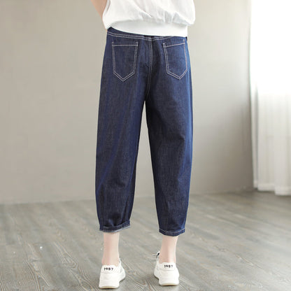 Women Retro Casual Summer Loose Harem Cotton Jeans