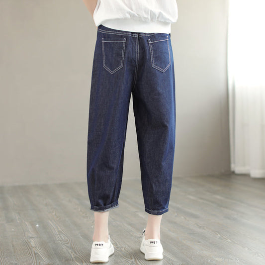 Women Retro Casual Summer Loose Harem Cotton Jeans