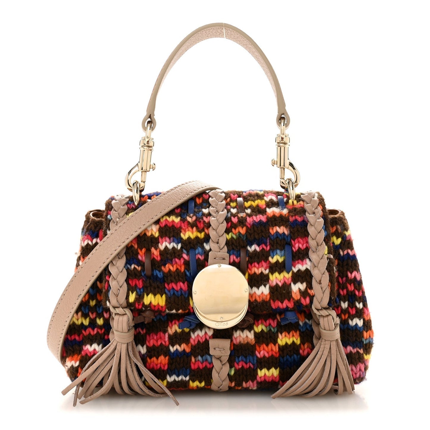 Cashmere Knit Calfskin Mini Penelope Soft Shoulder Bag Woodrose Multicolor