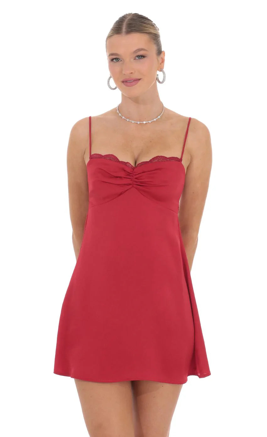 Satin Back Lace Dress in Red