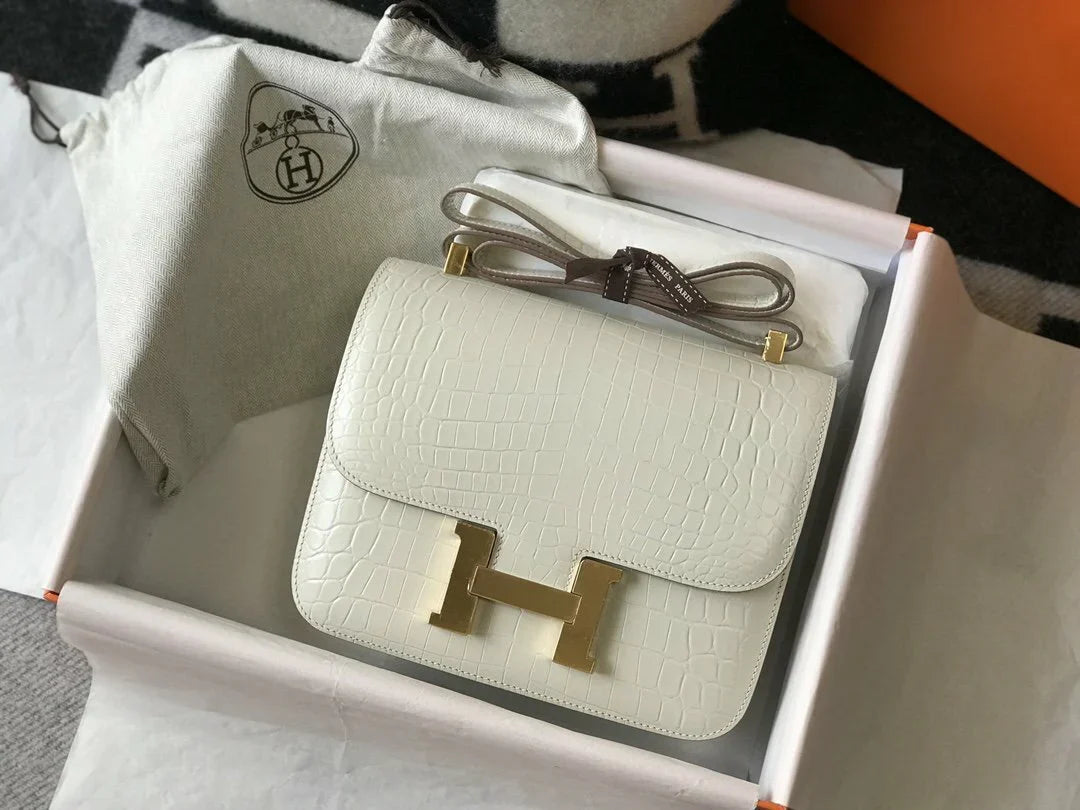 HMS Constance 23 Pattern Crocodile White Handbag