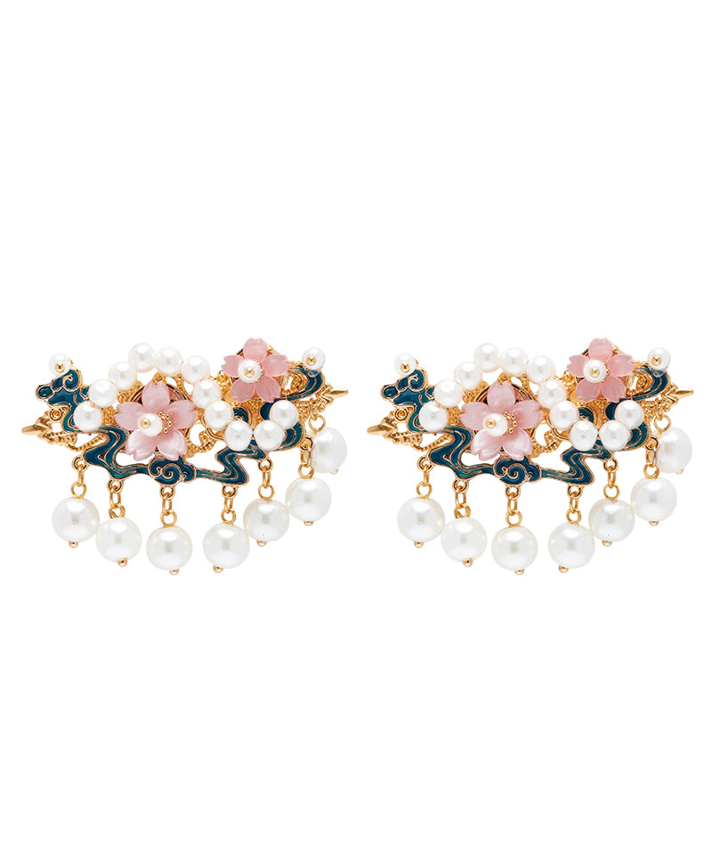 Chinese Style Rainbow Alloy Pearl Turquoise Tassel Girls Hairpin