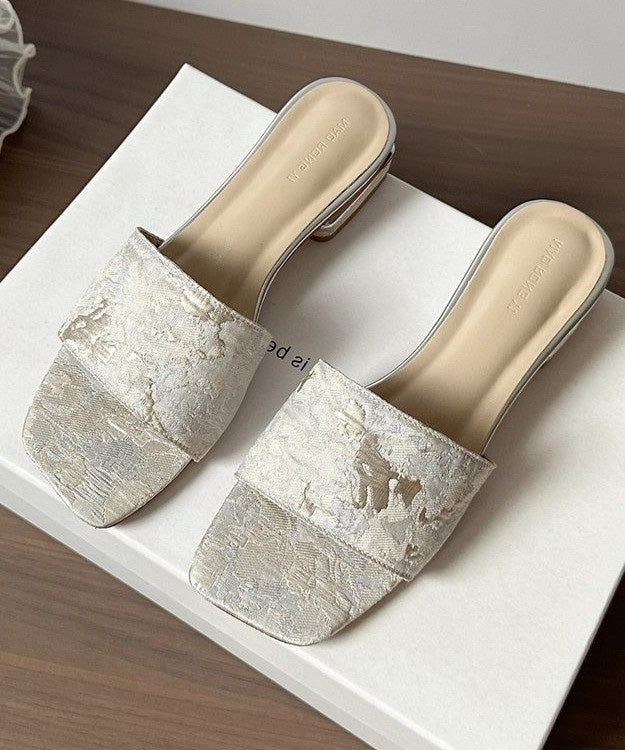 2025 Summer New Apricot Embroidery Slide Sandals Peep Toe