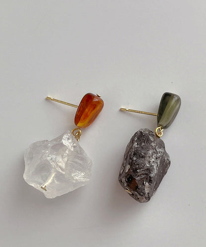 Vintage Copper Overgild Asymmetrical Crystal Drop Earrings