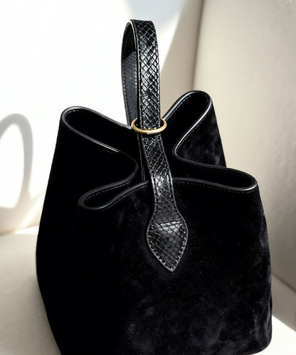 Women Black Solid Durable Fine Suede Bucket Bag