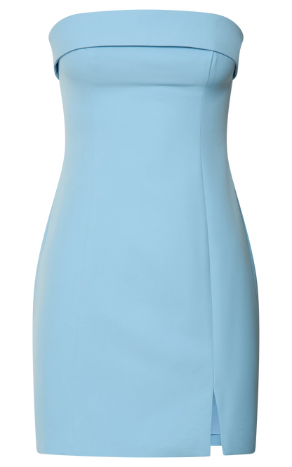 Tricia Mini Dress - Strapless Foldover Neckline Dress in Pale Blue