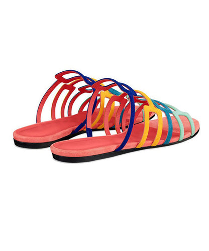 Multicolor Suede Splicing Stylish Slide Sandals Peep Toe