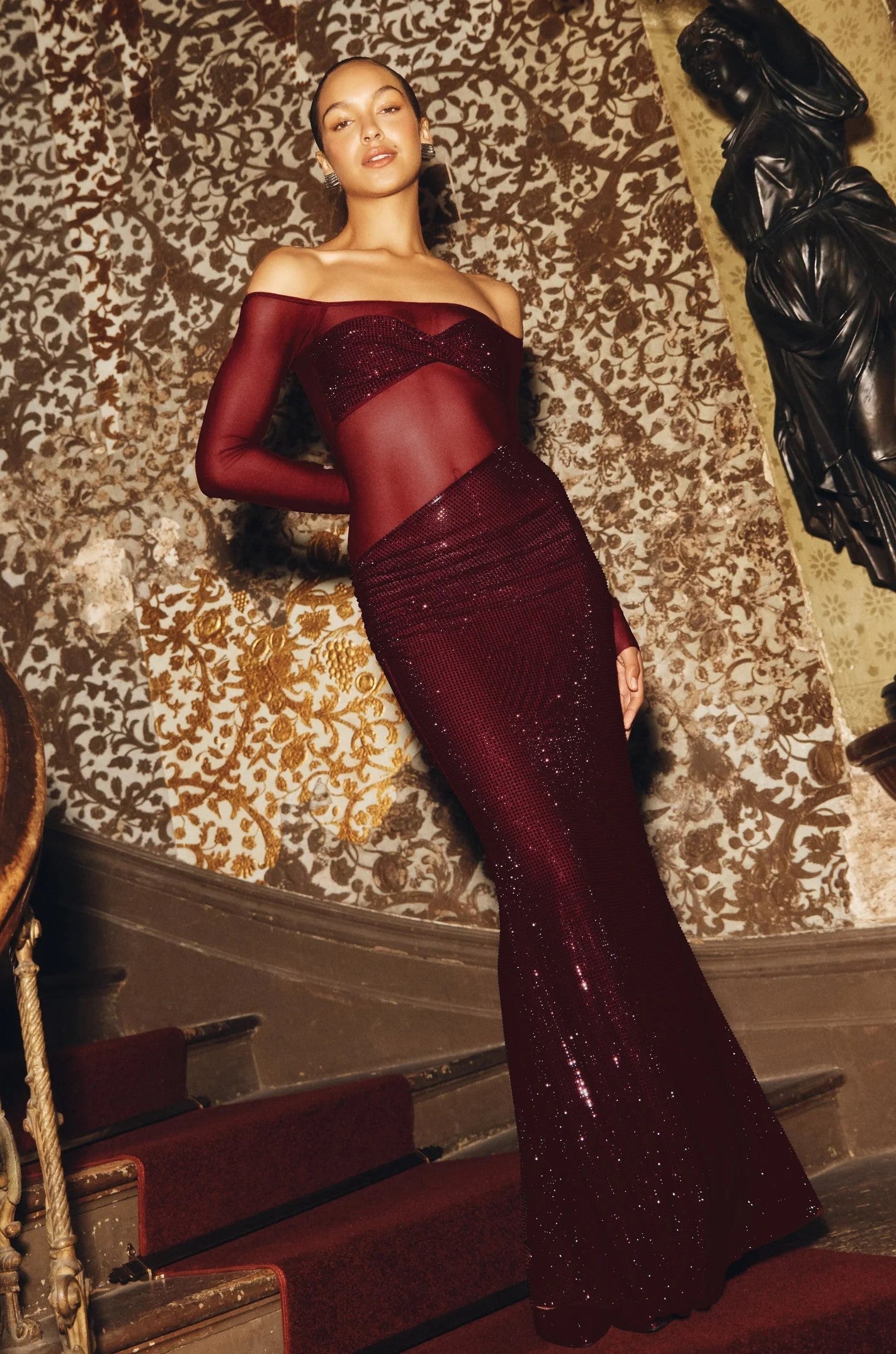 Sexy off-Shoulder Collar Stitching See-through Dress