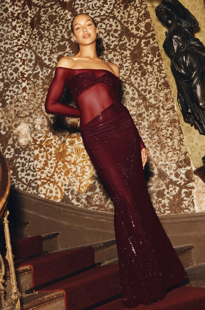 Sexy off-Shoulder Collar Stitching See-through Dress
