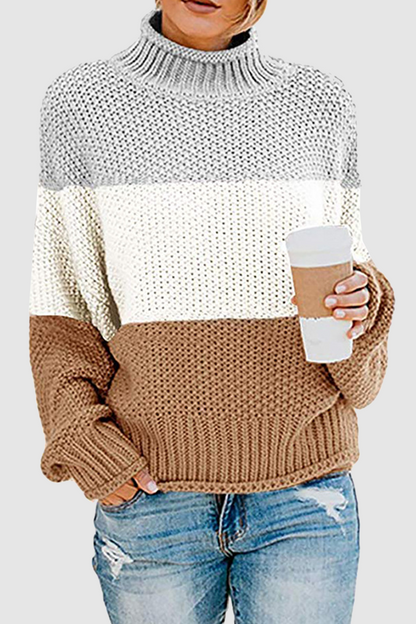 Casual Patchwork Contrast Turtleneck Tops(7 Colors)