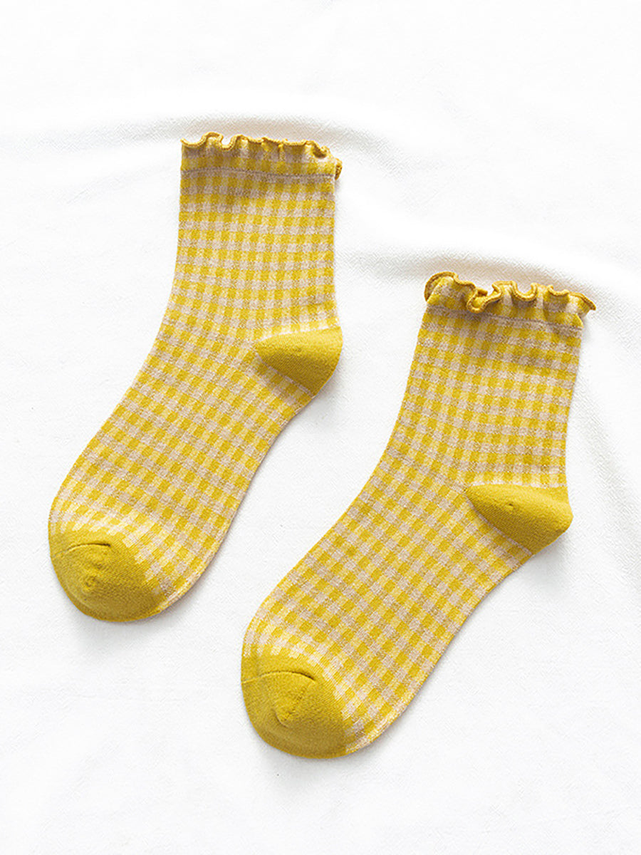 6 Pairs Plaid Women Retro Fashion Autumn Socks