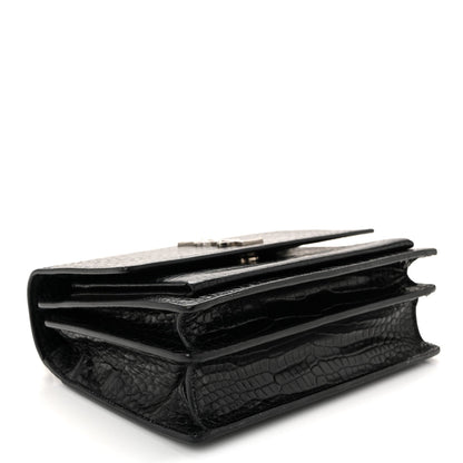 Calfskin Crocodile Embossed Medium Monogram Sunset Black