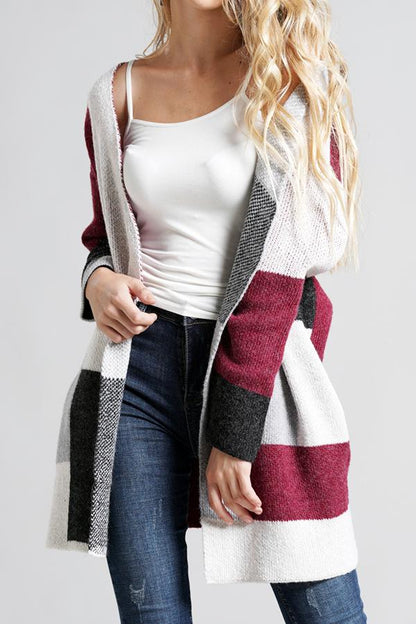 Knit Multi color Long Sleeve Cardigan - Navy
