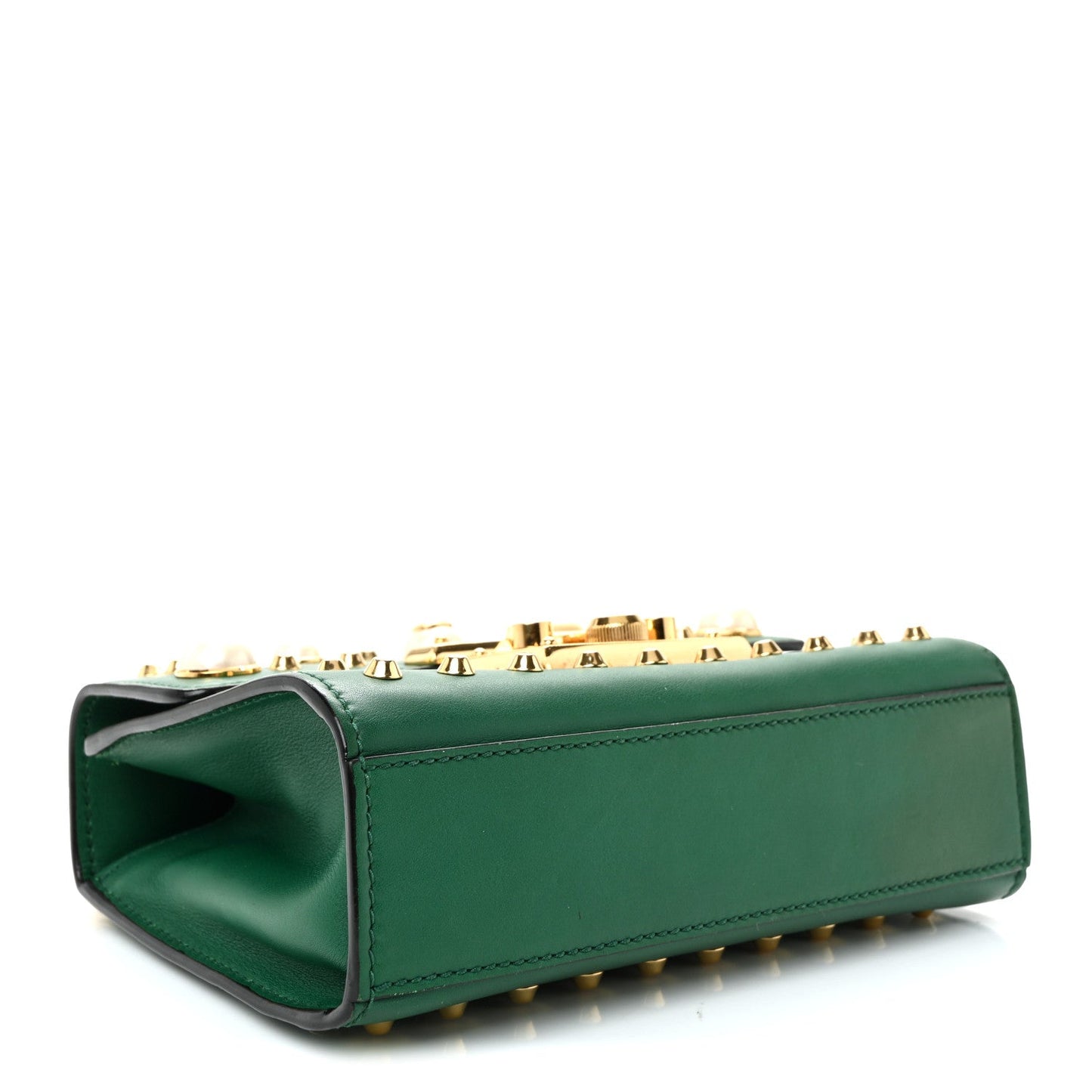 Calfskin Studded Small Padlock Shoulder Bag Emerald