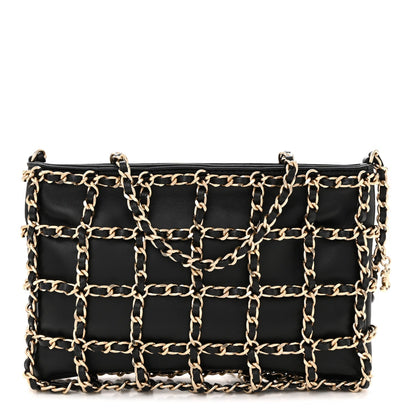 Lambskin Chain Frame Shoulder Bag Black