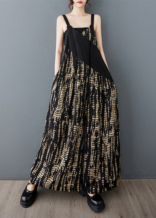 Bohemian Black Oversized Patchwork Print Cotton Jumpsuit Summer