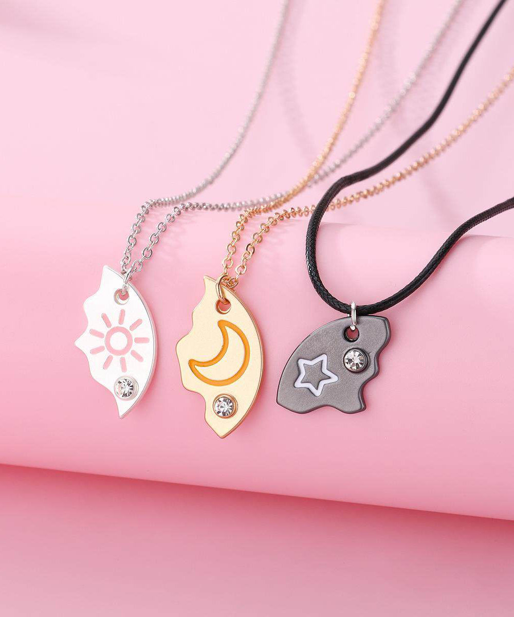 Novelty Alloy Star Moon Sun Three-Piece Set Pendant Necklace