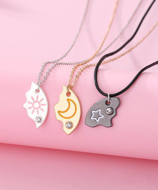 Novelty Alloy Star Moon Sun Three-Piece Set Pendant Necklace