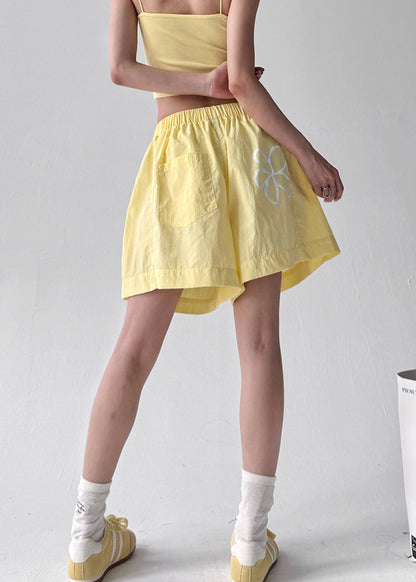 Fashion Yellow Oversized Floral Print Sports Shorts Summer