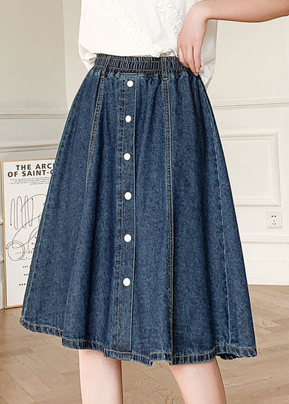 Natural Navy Elastic Waist Button 2022 Cotton Denim Skirts Cozy