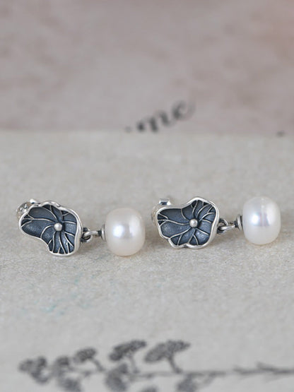 Vintage S925 Silver Women Lotus Leaf Earrings
