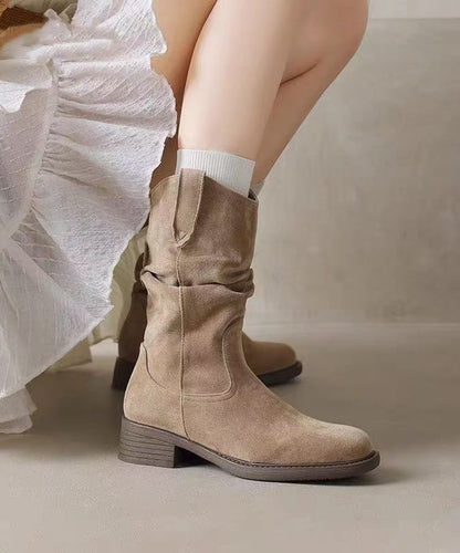 2025 New Apricot Suede Splicing Boots
