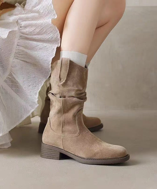 2025 New Apricot Suede Splicing Boots