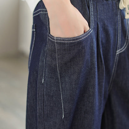 Women Retro Casual Summer Loose Harem Cotton Jeans