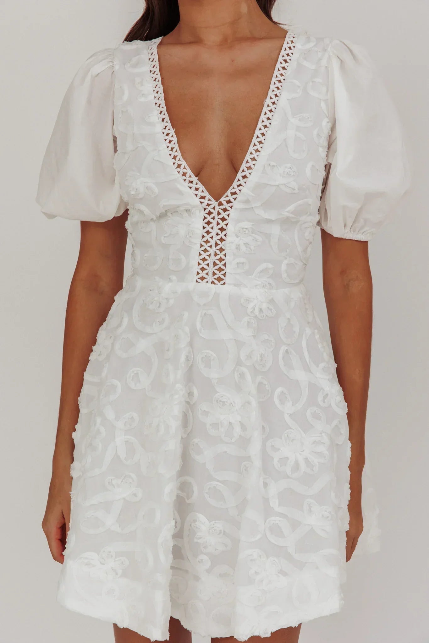 Samsara Puff Sleeve Mini Dress White