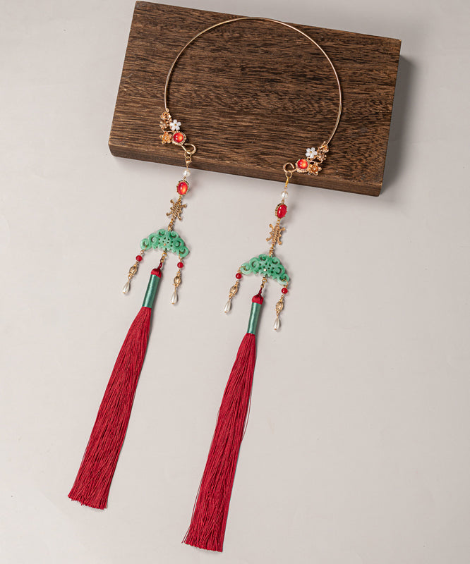 Chinese Style Green Sterling Silver Alloy Resin Tassel Necklace