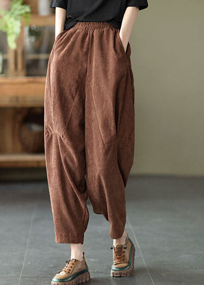 Coffee Corduroy harem Pants elastic waist