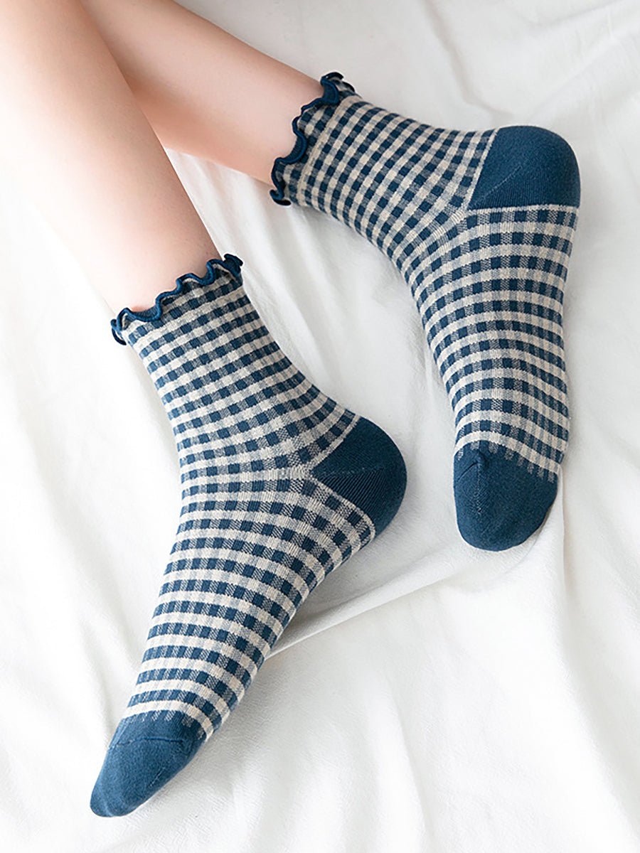 6 Pairs Plaid Women Retro Fashion Autumn Socks