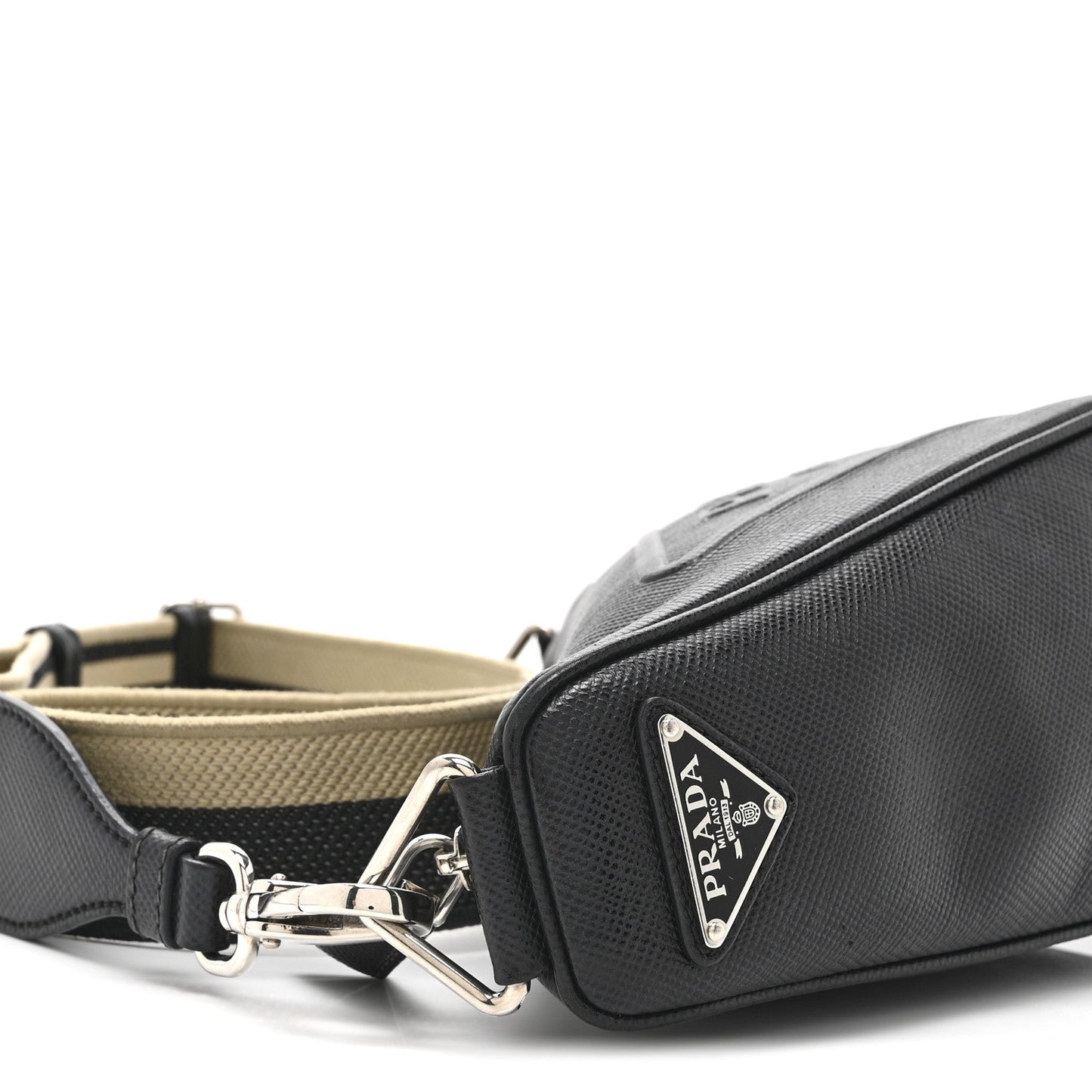 Saffiano Cuir Triangle Logo Embossed Triangle Shoulder Bag Black
