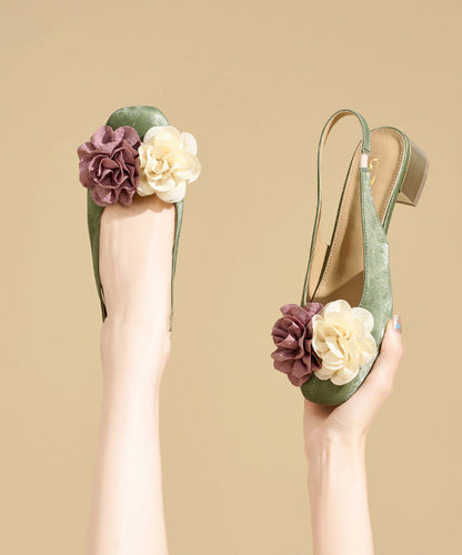 Green Floral Splicing Beautiful Chunky Sandals