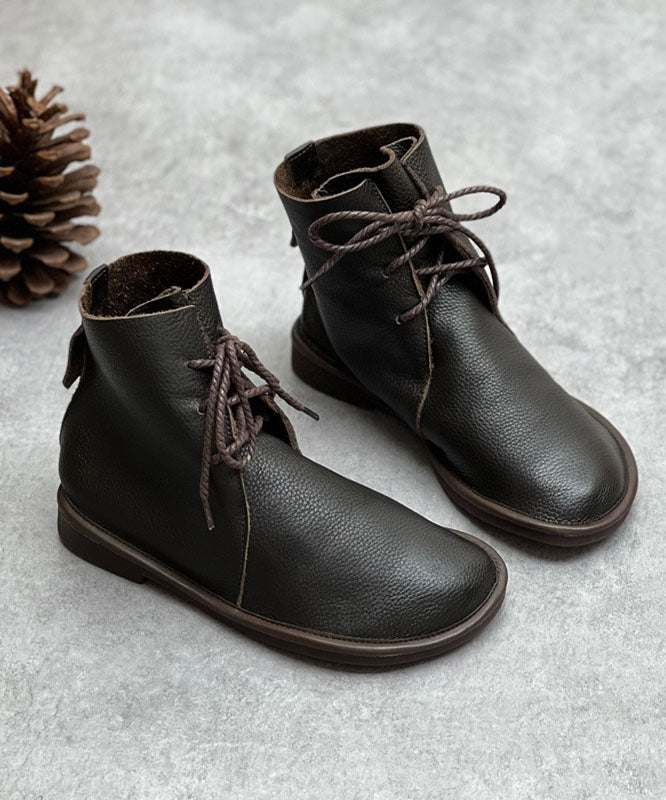 2022 Boutique Lace Up Boots Coffee Cowhide Leather Shelsea