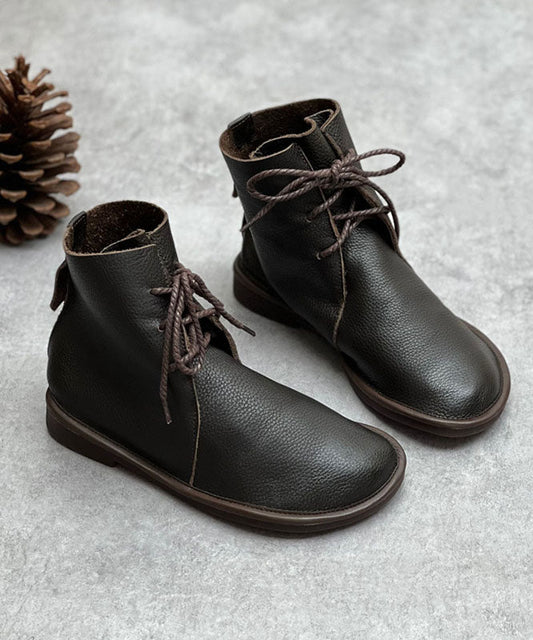 2022 Boutique Lace Up Boots Coffee Cowhide Leather Shelsea