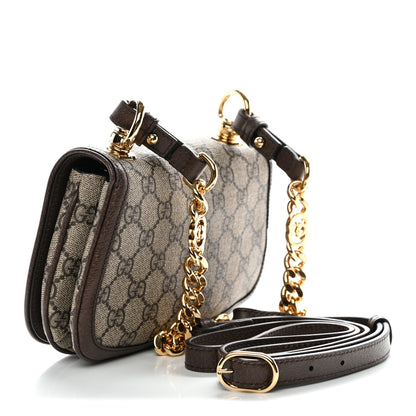 GG Supreme Monogram Textured Dollar Calfskin Mini Blondie Chain Shoulder Flap Bag Beige Ebony New Acero