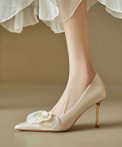 Apricot High Heels Stiletto Elegant Splicing Floral Pointed Toe