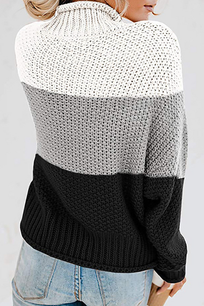 Casual Patchwork Contrast Turtleneck Tops(7 Colors)