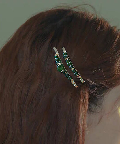 Fine Green Sterling Silver Alloy Chalcedony Hairpin