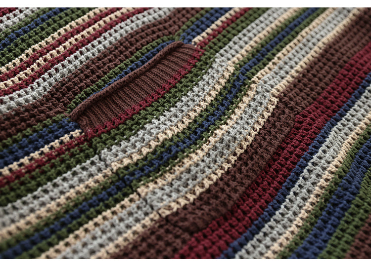 Colorful Red Striped Cotton Knitted Sweater