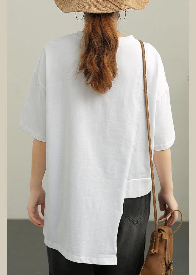 French White O-Neck Cotton Summer Top